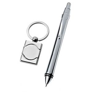 Juego de bolígrafo cromado y llavero en caja de regalo, instrumento de escritura premium con anillo metálico para hombres, regalos de negocios. - Product Image 2