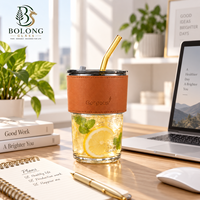 Gobelet en verre moderne personnalisé avec logo, manchon pour paille, 450 ml, ambre, gris fumé, transparent, réutilisable, écologique, cadeau, rentrée scolaire, micro-ondes