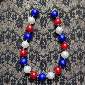 ชุดเครื่องประดับวันที่ 4 กรกฎาคม 2 ชิ้น/ชุด สร้อยคอและกำไลข้อมือลูกปัดบับเบิ้ลกัมสำหรับเด็ก ชุดเครื่องประดับสร้อยคอสีแดงและสีน้ำเงินสำหรับเด็กผู้หญิง - Product Image 2