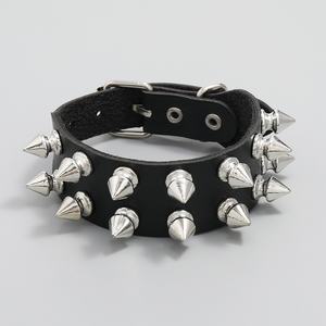 Cross-Border Venta Caliente Ponke Europeo Americano Punk Estilo 2 Filas Spiked Cuero Hombres Pulsera Personalizada Trendy Rock - Product Image 3