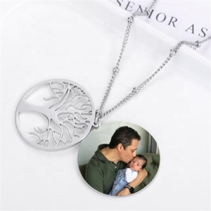 Yiwu-Cadena de acero inoxidable <span class=keywords><strong>con</strong></span> colgante de doble capa para bebé, mamá, papá, abuelos, regalo para la familia, árbol de la vida - Product Image 2