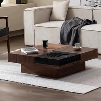 Table basse coulissante en placage de noyer avec rangement dissimulé, plateau à fruits et grand tiroir, style Mid-Century Modern pour la maison et l'hôtel