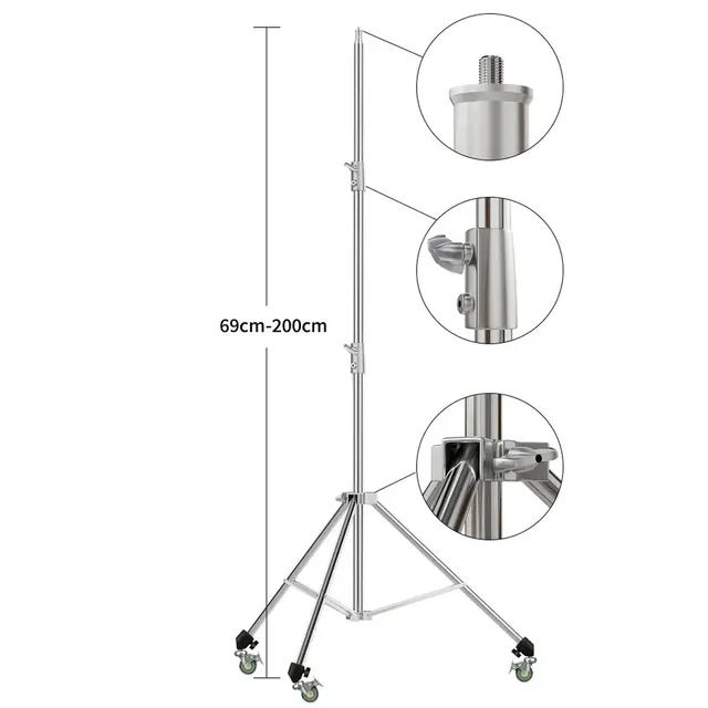 Professional Portable Video Camera Stainless Steel 3-Leg Cross Arm Light Stand Tripod with 2100mm Extended Length