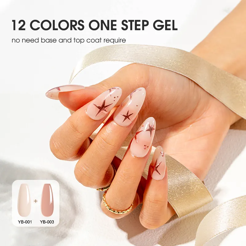 ROSALIND OEM Label pribadi Nude Pastel Glitter 12 warna lapisan dasar warna dan lapisan atas rendam 3 dalam 1 satu langkah UV Led Gel Polish