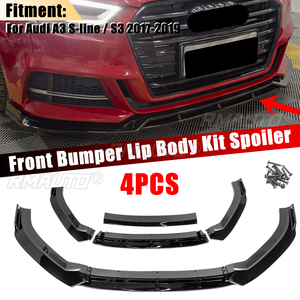 Kit de carrosserie détachable 4 pièces pour pare-chocs avant de voiture, lèvre de spoiler, séparateur, diffuseur, noir brillant pour Audi A3 S-line / S3 2017-2019 - Product Image 1