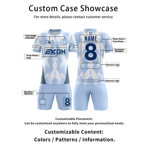 Thailand versie spelers EXON custom royal blue voetbaltenue fabrikant sublimatie siliconen logo of borduurwerk ademend - Product Image 4