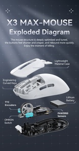 Tấn Công cá mập X3 Max chuột không dây paw3950 khẩu độ miễn phí trò chơi nhẹ thể thao điện tử BT Ba chế độ chuột có dây - Product Image 6