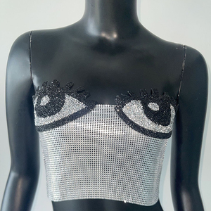 Y2K Girls Music Festival Big Eye Metal Mesh <span class=keywords><strong>Bandeau</strong></span> Top Mujeres Silver Back Lace Up Strapless Chainmail Top - Product Image 5