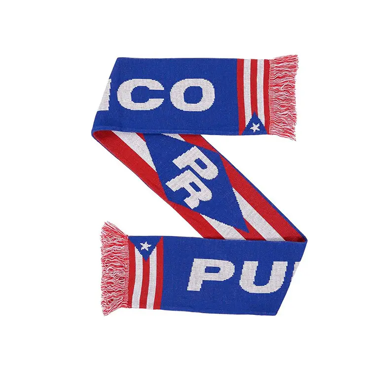 Lenços de malha de futebol de Porto Rico personalizados com novo logotipo, lenços de malha para clubes de futebol, lenços longos e tingidos, jacquard