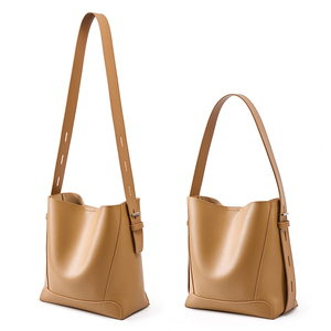 Adjustable Strap Solid Color Large Capacity Genuine <strong>Leather</strong> Waterproof Magnetic Button Closure <strong>Bucket</strong> Crossbody Tote <strong>Women's</strong> <strong>Bag</strong> - Product Image 2