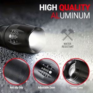 Lampe torche LED tactique de camping super lumineuse 1000 lumens avec <span class=keywords><strong>zoom</strong></span>, en alliage d'aluminium, rechargeable au lithium, indice IP65, longue portée - Product Image 3