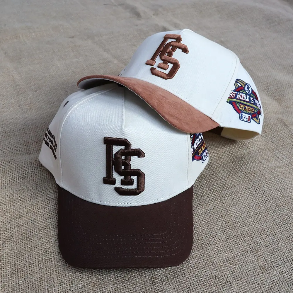 Tendance de la mode Casquette de baseball marron à 5 panneaux Casquette en coton avec logo personnalisé brodé