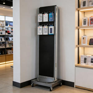 Expositor giratorio de suelo de doble cara con tablero perforado y base rodante con ruedas - Product Image 6