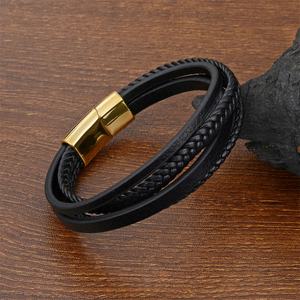 High Quality Wholesale Bulk Stainless Steel Magnetic Clasp Braided Leather Bracelets for <b>Men</b> - Product Image 4