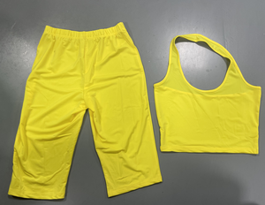 Viviblook Z616ST03 Ensemble 2 pièces d'été en tricot uni, débardeur court sexy à col en V et dos nu, et pantalon taille haute, pour Yoga, Fitness et Tennis - Product Image 5