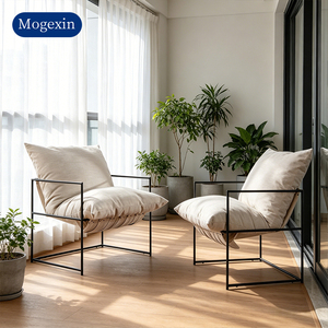 Modern Minimalist Metal Frame Modular Lazy <b>Sofa</b> with Removable Cover Soft Linen Upholstered <b>for</b> Living Room - Product Image 1