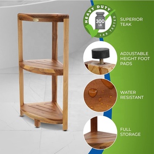 Estante de esquina de tres niveles, Banco de <span class=keywords><strong>ducha</strong></span> de madera de teca impermeable, taburete, silla de asiento para <span class=keywords><strong>ducha</strong></span> interior, estante de organización de almacenamiento - Product Image 2