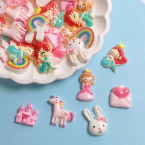 100 pièces de mini-perles plates adorables, assortiment arc-en-ciel, <span class=keywords><strong>nuage</strong></span>, sirène, princesse, <span class=keywords><strong>licorne</strong></span>, cœur, enveloppe, perles pour slime, pour la décoration de centre de nœuds à cheveux - Product Image 1
