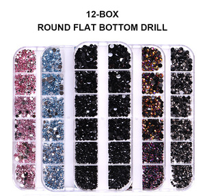 12 Grids Colorful AB <b>Pink</b> Flatback Circular <b>Drill</b> Glass Stones Nails Charm Acrylic for Nail Diamond Art Fashionable DIY Boxes - Product Image 2