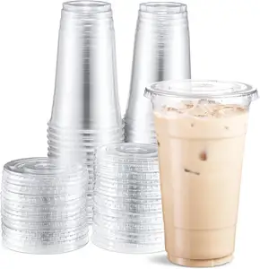 Disposable Plastic Cup With Dome Lid Transparent Eco Custom Logo Printed Clear PP PET Customized Bubble Tea Coffee Cups 12 16oz