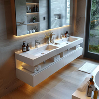 Lavabo mural double vasque moderne OEM personnalisé pour hôtel et hôpital, en dalle de roche thermoformée sans joint, surface solide intégrée