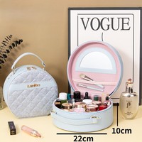 Étui à maquillage rond personnalisé en cuir PU, sac cosmétique portable avec miroir, boîte de rangement matelassée imperméable pour les voyages