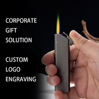 Encendedor de Cigarrillos Ultra Delgado de Acero, Moderno y Ecológico, Tipo Jet, Resistente al Viento, Recargable con Butano, Diseño Largo y Personalizado