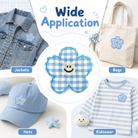 Patch floral en vichy bleu de 11,5 cm, applique brodée thermocollante pour vestes, sacs, chapeaux, vêtements pour enfants, artisanat et décoration DIY