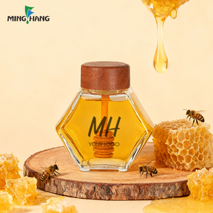 Hũ thủy tinh hình lục giác trong suốt, giá sỉ, rẻ, đựng mật ong, kèm muỗng gỗ và nắp nút chai, dùng cho nhà bếp, cửa hàng. - Product Image 5