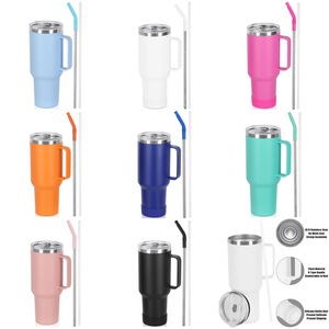 Gobelet isotherme portable en acier inoxydable 304 avec poignée, grande capacité, pour voiture et bureau, 40 oz, avec paille - Product Image 1
