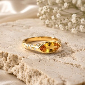 Yellow <b>Citrine</b> Marquise Cut <b>Ring</b> Handmade 925 Sterling Silver with 18K Gold Filled Finish Minimalist Gemstone Jewelry Gift - Product Image 4