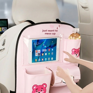 Auto-Rücksitz-Organizer aus Leder mit Cartoon-Bären- und Gitarrenmotiv, multifunktionale Hängetasche, Anti-Kick-Abfalleimer fürs Auto - Product Image 4