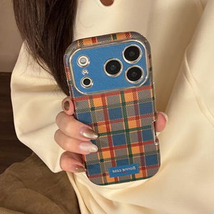 Funda de Cuero con Diseño de Cuadros Azules Británicos para iPhone 17 Pro Max, Compatible con iPhone 16/15/11/13, Cubierta Completa Suave y Plateada - Product Image 2