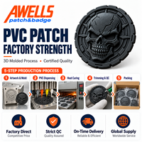 Patch PVC personnalisé AWELLS, motif crâne gothique sombre à texture craquelée et bordure à motif engrenage, pour vestes de motard et sacs à dos