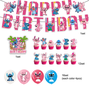 Nueva Decoración de Fiesta de Cumpleaños con Temática de <span class=keywords><strong>Lilo</strong></span> y Stitch Rosa, Guirnalda de Banderines de Stitch, Globo de Resina para Pastel, para Niña - Product Image 4