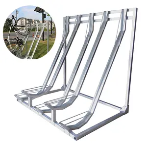 Outdoor metal 5 place individual semi vertical l-shape fat tire floor display parking rack racks bikes bike stand