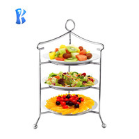 Support à dessert plaqué or Offres Spéciales présentoir thé de l'après-midi plateau à dessert à 3 niveaux plateau alimentaire pour banquet/mariage/fête