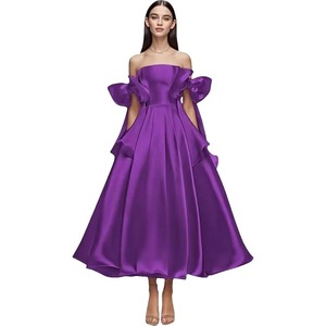 Abiti da <span class=keywords><strong>Sposa</strong></span> Personalizzati <span class=keywords><strong>in</strong></span> Raso con Spalline Sottili, Vestiti da Sera Formali a Trapezio Lunghezza Tea con Fiocco per <span class=keywords><strong>Sposa</strong></span> e Ballo di Fine Anno - Product Image 4