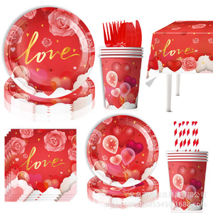 Valentine's Day Party Supplies Tableware Set 60-80 Pcs <b>Red</b> Heart Design For Valentine's Day Decorations - Product Image 4