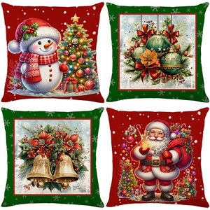 Wholesale Christmas 4Pcs Throw Pillow Covers Polyester Linen Texture Snowman Buffalo Plaid Printed Square Decor Cushion Covers - Product Image 4