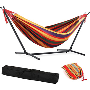 <span class=keywords><strong>Hamac</strong></span> double en coton avec <span class=keywords><strong>cordes</strong></span> en polyester améliorées, capacité de 450 lb, support en acier peu encombrant - Product Image 2