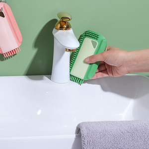 Silicone Bathroom Sink <b>Squeegee</b> Green And Pink With Hanging Loop For Mirror And Glass Cleaning - Product Image 1