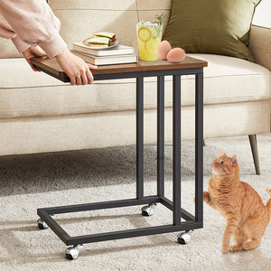 Mesa auxiliar móvil con ruedas, tablero rectangular de madera, estructura de metal para sala de estar, dormitorio, balcón, fácil de montar - Product Image 3
