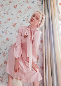 2023 invierno recién llegados moda de alta calidad mujeres Puff manga Rosa elegante blanco satén <span class=keywords><strong>boda</strong></span> camisa graduación <span class=keywords><strong>Midi</strong></span> <span class=keywords><strong>vestido</strong></span> - Product Image 3