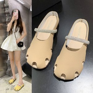 Prix usine femmes été extérieur pantoufles plates nouvelle Collection de printemps bout fermé demi Slip-Ons Net rouge INS tendance pour - Product Image 5