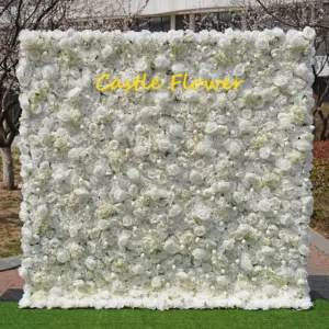 Wedding Stage Floral Wall Backdrop Decor High Quality Pink Rose Flower Wall Curtain Mat Roll Up Cloth Fabric Silk Flower Wall