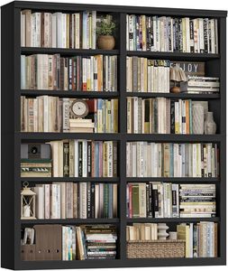 Étagères ouvertes modernes noires, étagères de rangement en bois naturel, 6 étages, 12 étagères de présentation, salon, bureau familial, bibliothèque - Product Image 1