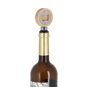 Venta al por Mayor de Accesorios para Bebidas: Tapón de Acero Inoxidable con Logotipo Grabado OEM, con Abridor de Botellas Magnético Integrado de Bambú - Product Image 4
