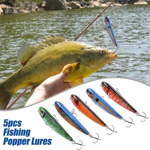 5 pièces leurres de pêche grand appât dur VIB leurre avec triple crochet nageur appât de pêche en eau salée Popper manivelle - Product Image 6