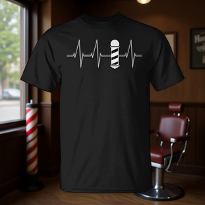 Camiseta Heartbeat Barber Shop Barbers Pole, color negro, unisex, talla mediana para adultos - Product Image 3